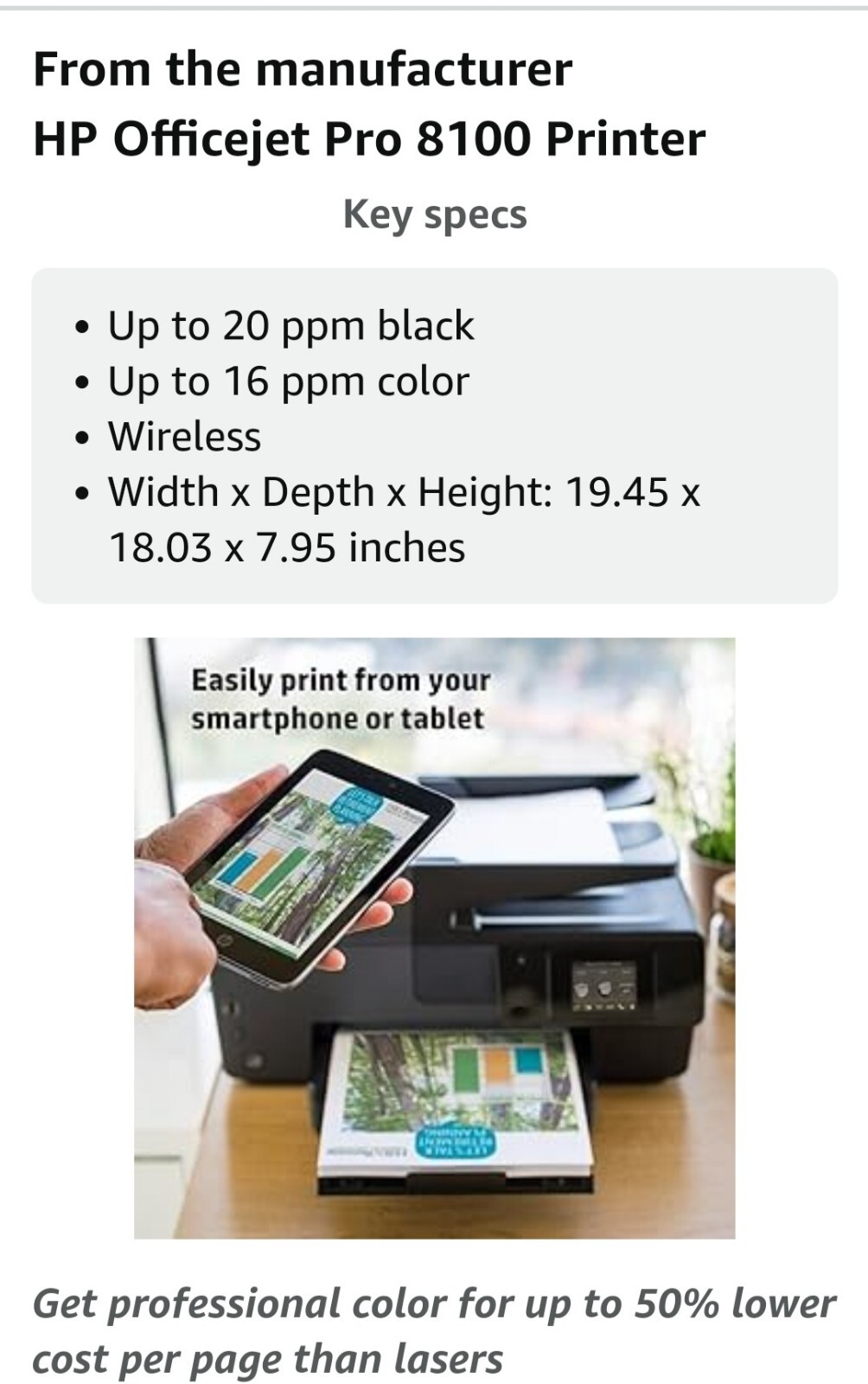 HP OfficeJet Pro 8100 4800 x 1200 DPI A4 Wi-Fi Inkjet Printer