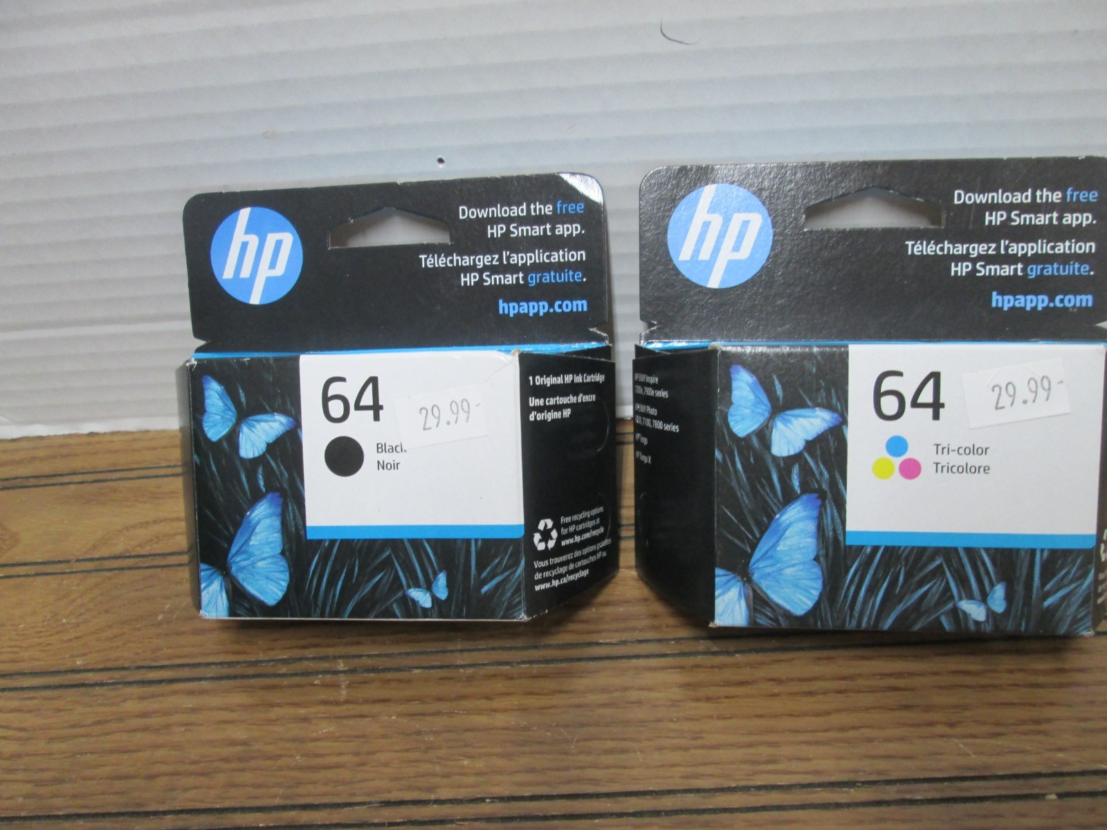 2 Genuine HP 64 Ink Cartridges 1 Tri-Color Exp 2-26 & 1 Black Exp 6-27 Sealed