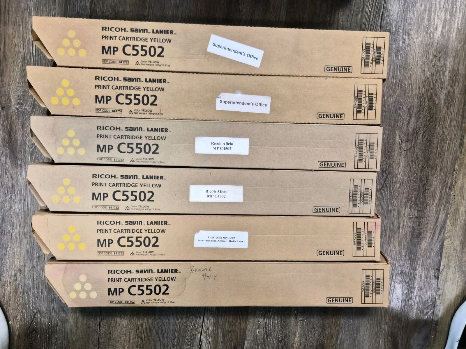 Lot x 6 Ricoh Printer Toner Cartridges (MP C5502, Genuine) – Brand New YELLOW