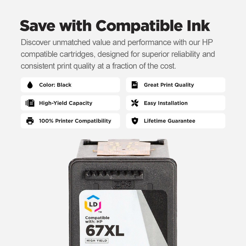 LD Replacement for HP 67XL 3YM57AN Black HY Ink Cartridge DeskJet Envy Series