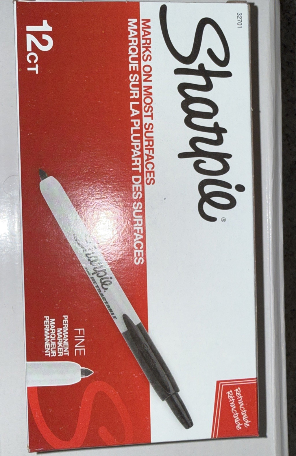 2 boxes of 12 SHARPIE 32701, Retractable Permanent Markers, Fine Point, Black