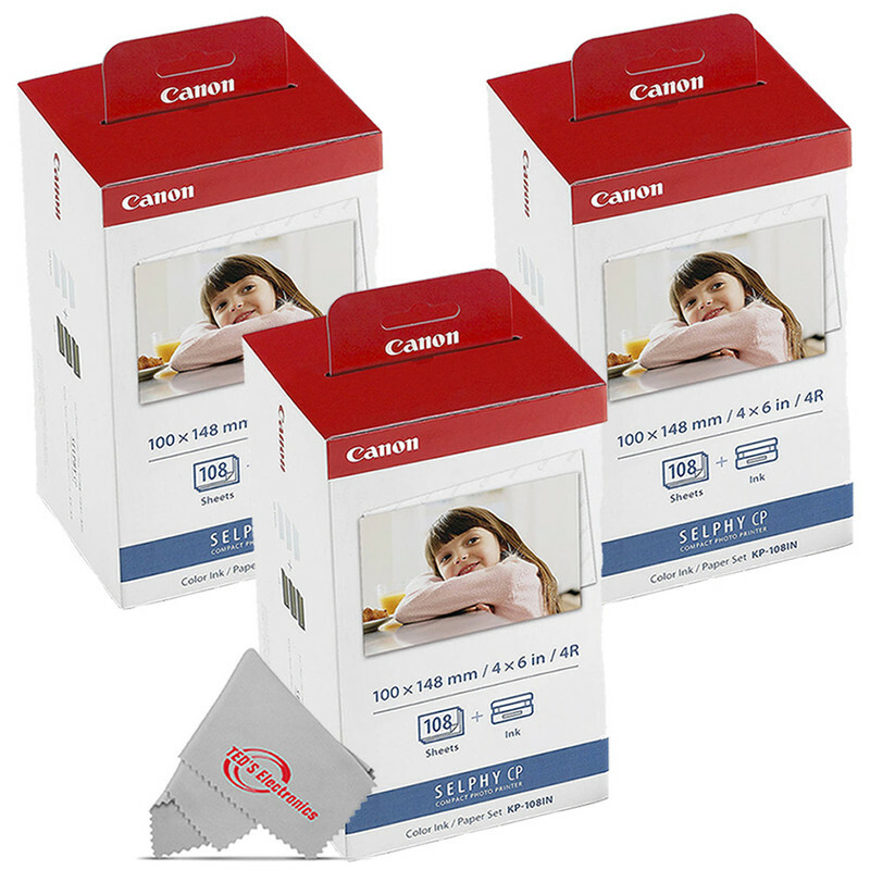 Three Pack Canon KP-108IN Color Ink & 4×6 Paper Set for SELPHY CP910 CP900