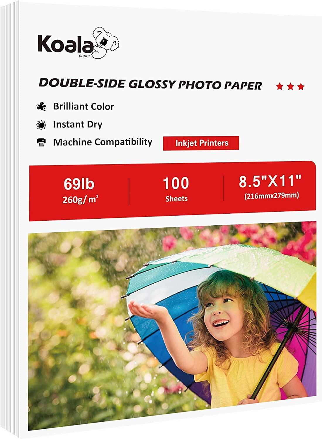 8.5×11 Glossy Photo Paper 260gsm Double Sided Inkjet 100 Sheets Heavyweight
