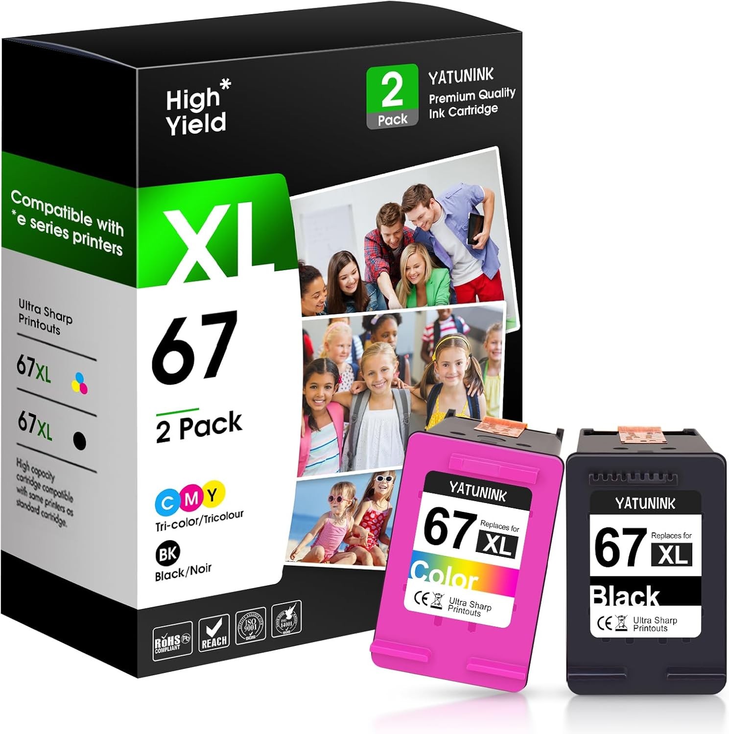 67XL Ink Cartridges Combo HP 67 XL Black Tri-Color for DeskJet Envy Printers