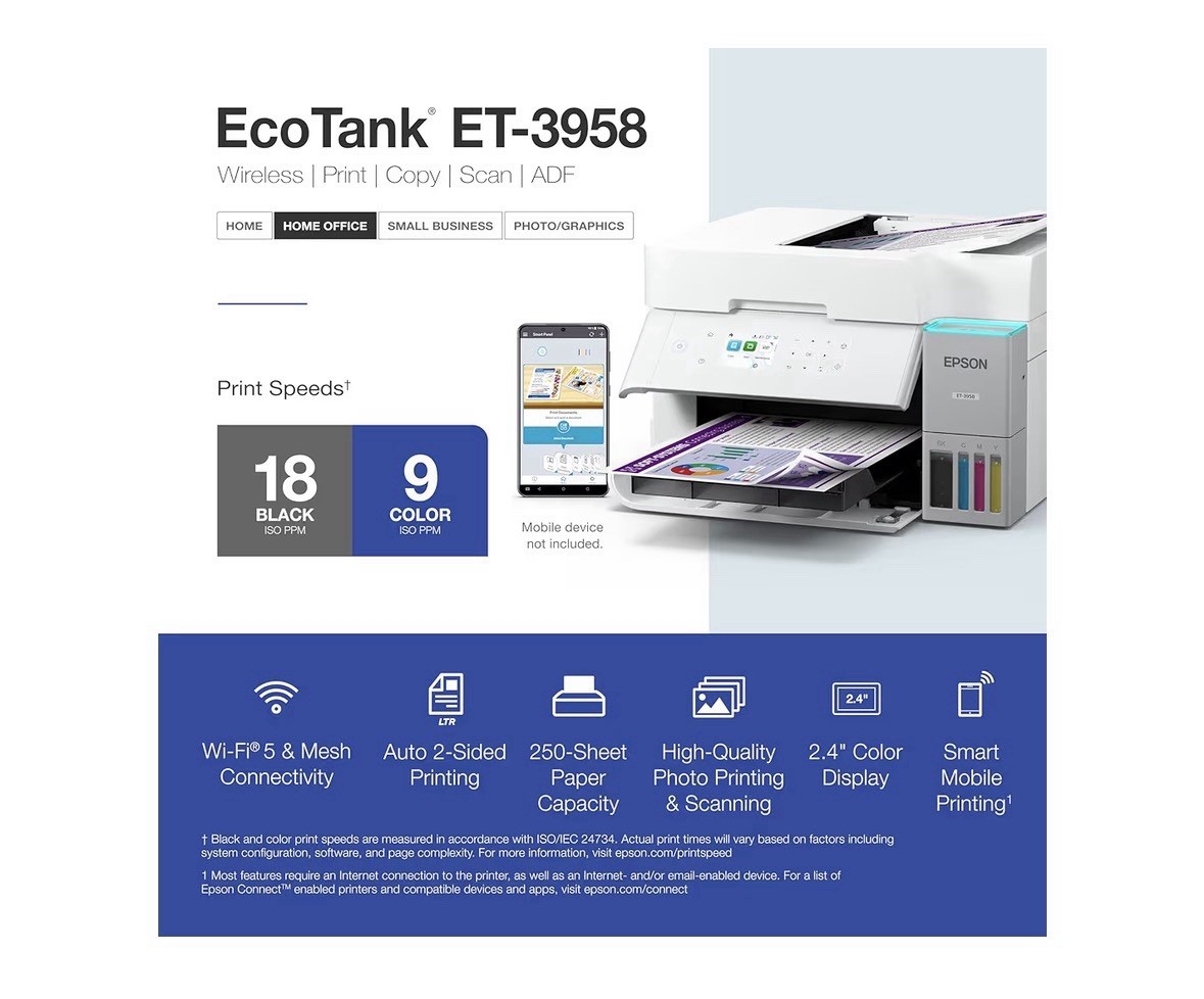 Epson EcoTank ET-3958 Wireless AIO Supertank Printer