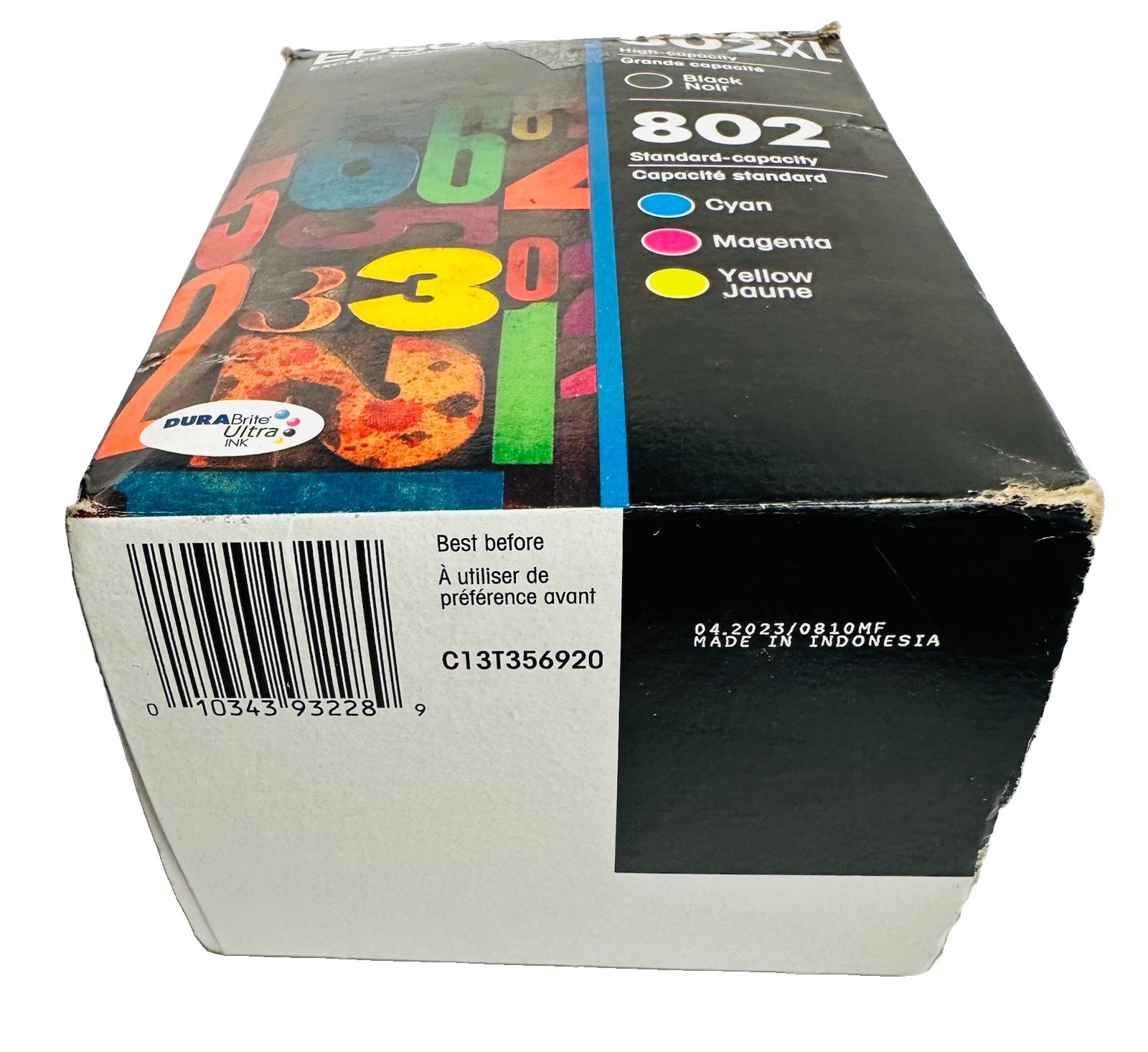 Epson 802XL Black & 802 Cyan Magenta Yellow Ink Set, Exp 2023, Damaged Box