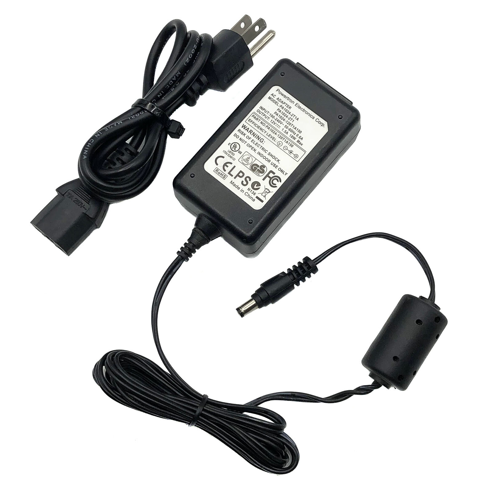 OEM Powertron Electronics AC Adapter PA1024-2T1 Power Supply Cord 12V 1.5A 18W