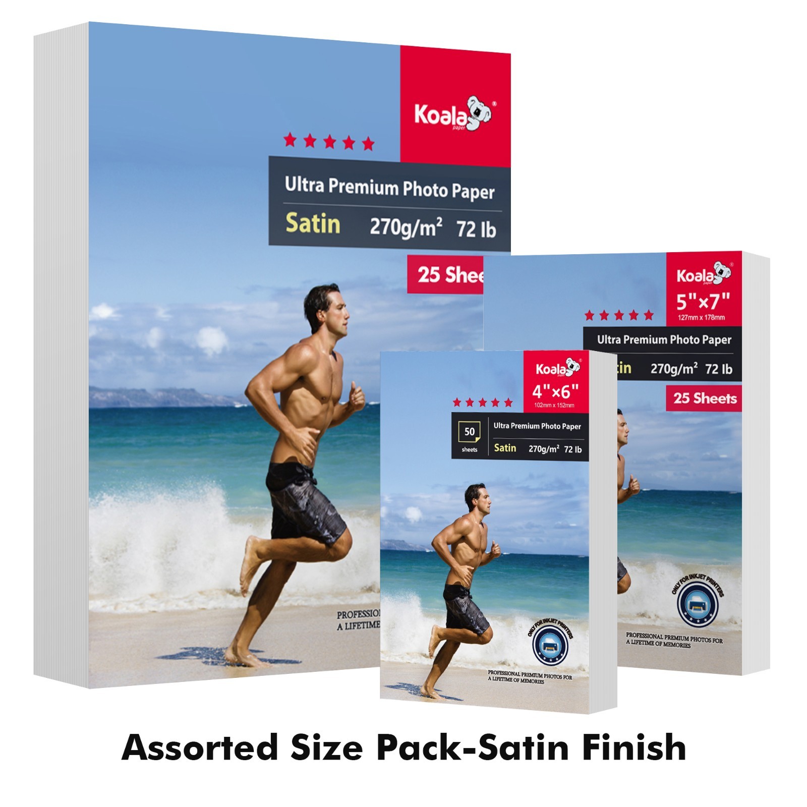 Assorted Size Pack – Koala Ultra Premium Satin Photo Paper 72lb Inkjet Printer