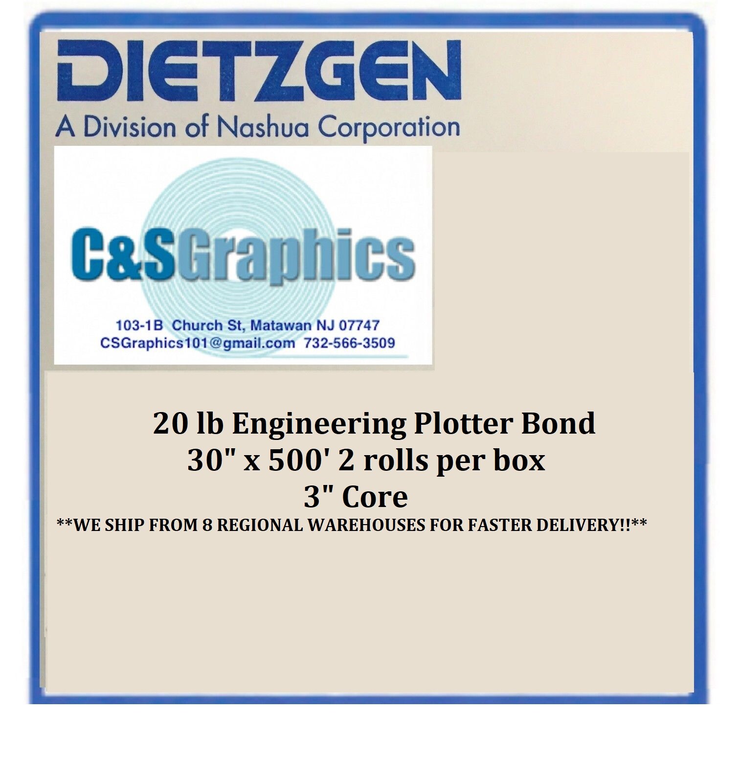 2 ROLLS 30″ x 500′ 20lb Bond Paper Wide Format Engineering Copier 3″ core