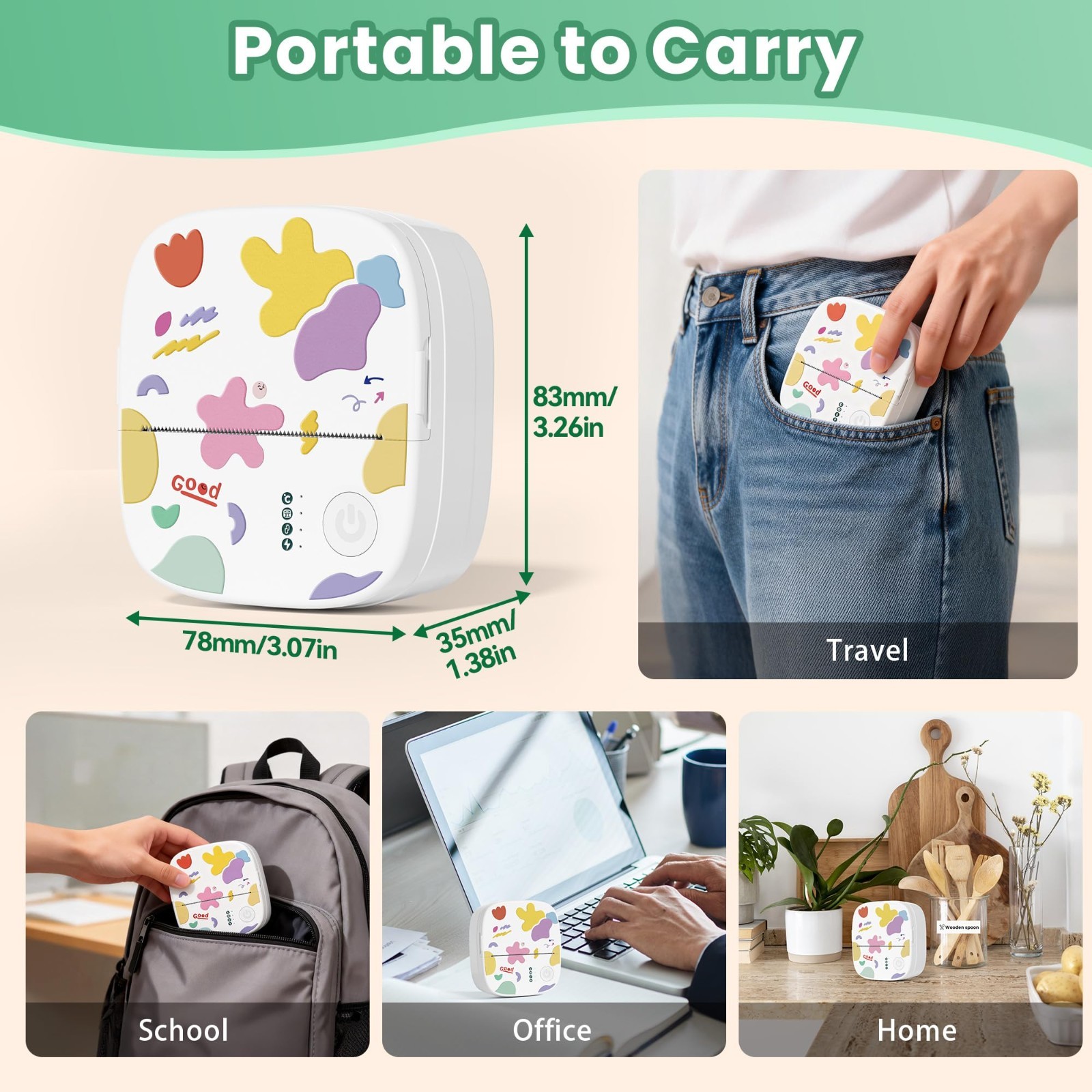 Portable Mini Sticker Printer – Bluetooth Thermal Maker for Kids, DIY Photos & N