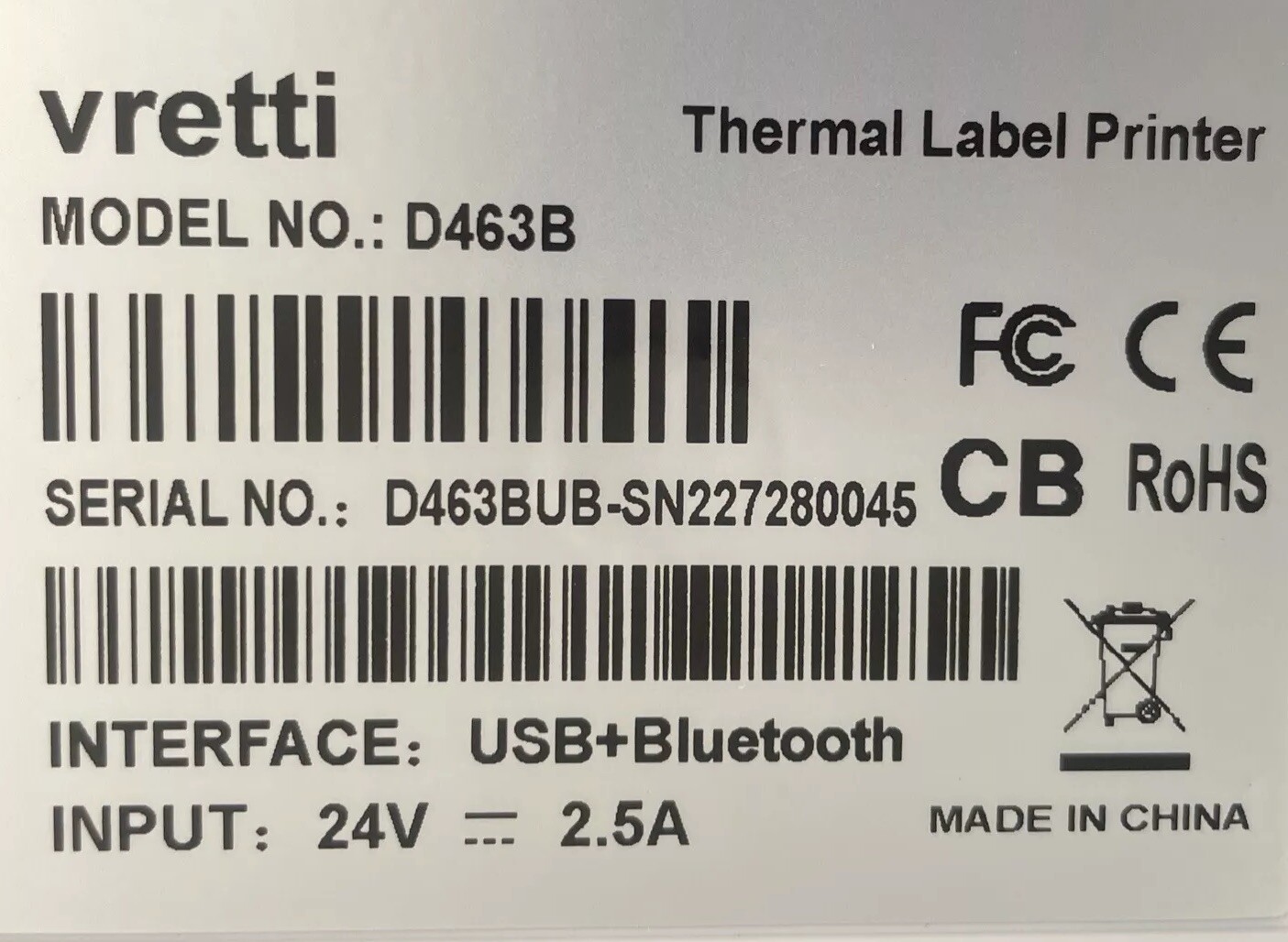 VRETTI Desktop Thermal Label Printer 4×6 Wireless Bluetooth Printer #D463B