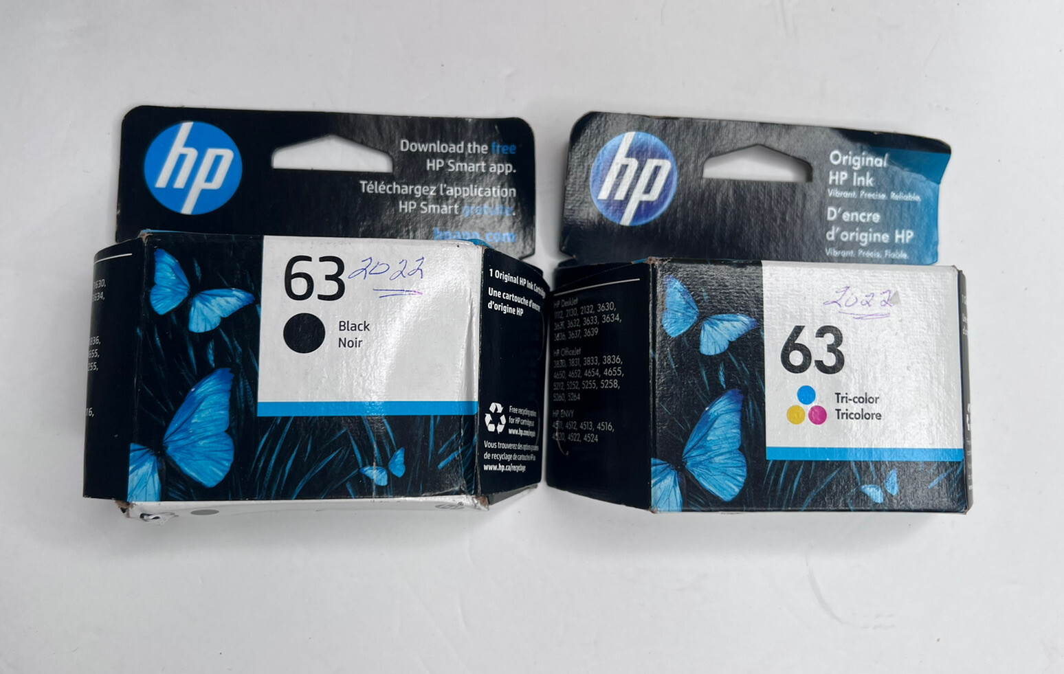 2 Genuine Black & Color HP 63 Ink Cartridges New Sealed Exp 9/2022, 11/2023