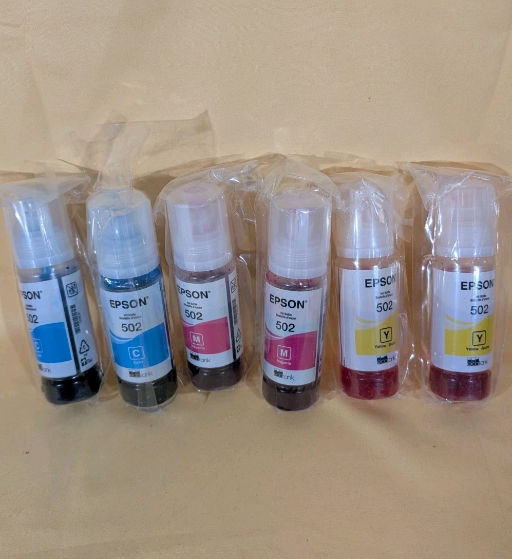 2 PK EPSON EcoTank Ink T502 Tri-Color Ink Cartridges Cyan, Magenta, Yellow 12/27