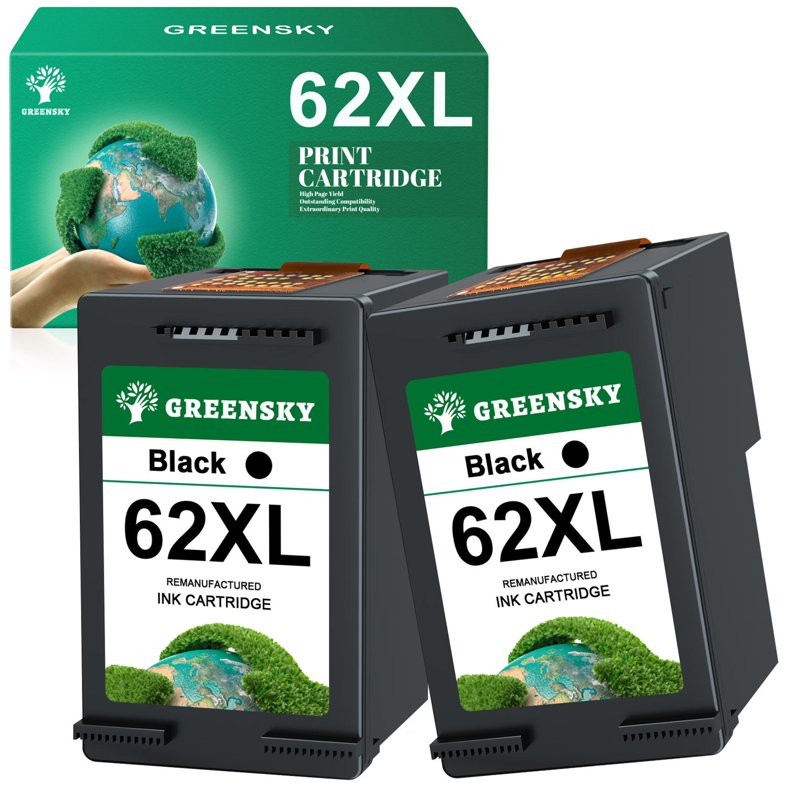 2 PACK 62XL Black Ink Compatible for HP Envy 5540 5646 5660 7640 7645 printers