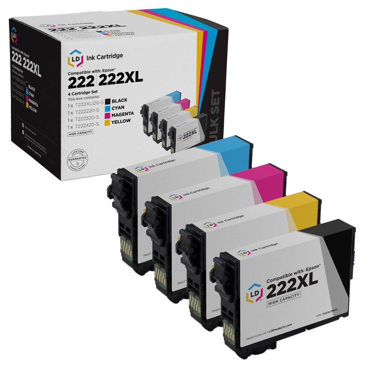 Ink Cartridge Replacement for Epson 222XL HY (HY B, C, M, Y) WF-2960 XP-5200