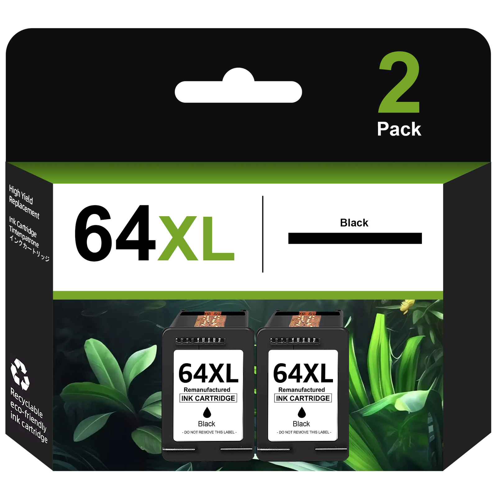 2PK 64XL 64 Black Ink Cartridges for HP Envy Photo 7855 7155 7858 6255 7800 7164