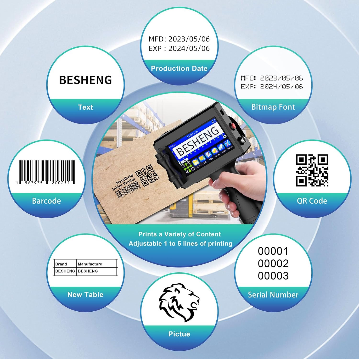 Handheld Inkjet Printer Gun PT3000 Printing Height 0.08-0.5Inch Inkjet Coder wit