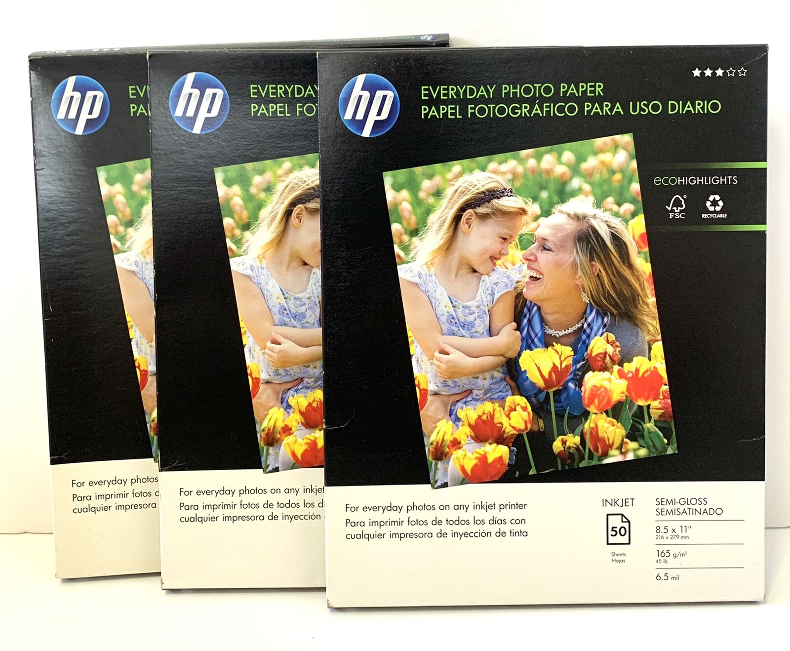HP Everyday Photo Paper Semi Gloss 8.5 x 11 3 Packs, 1 Open, 147 Total Sheet