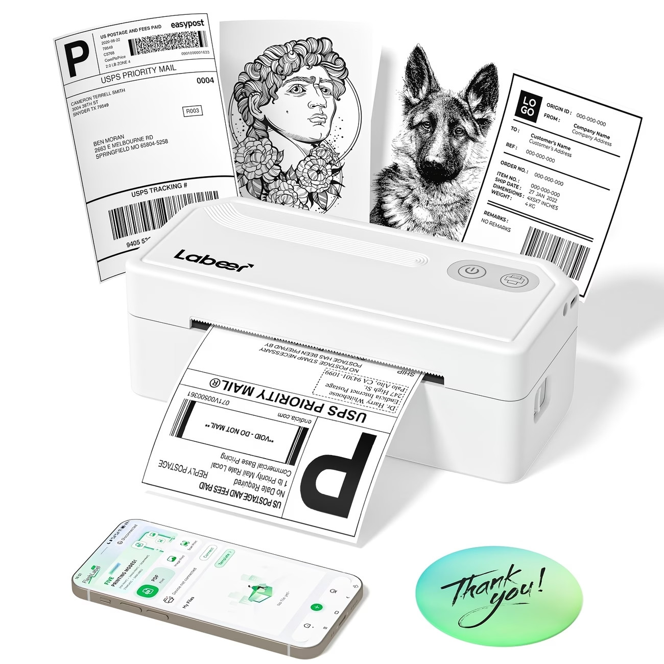 Wireless Shipping Label Printer 4×6 Thermal Bluetooth USB for iPhone Android Mac