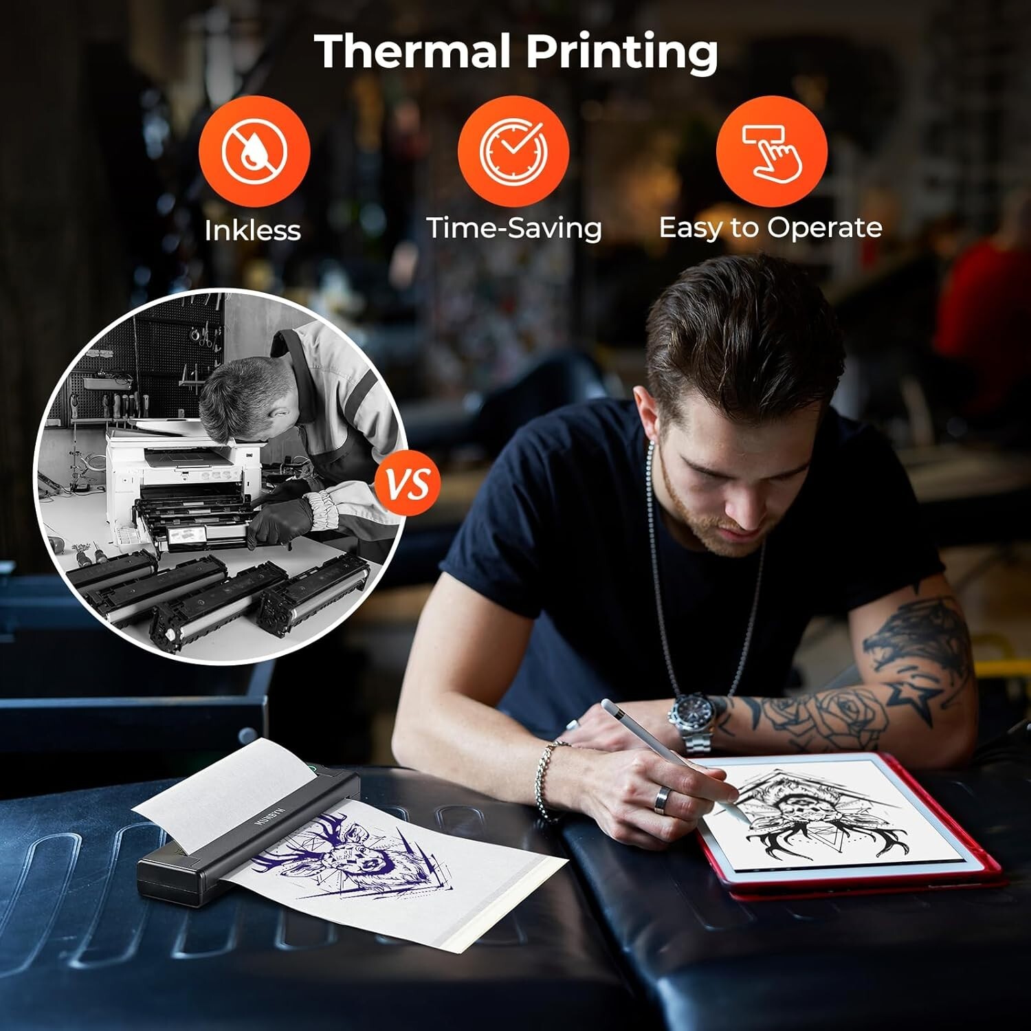 MUNBYN Wireless Tattoo Stencil Printer ITP05 Thermal Inkless Android/iOS/Laptop