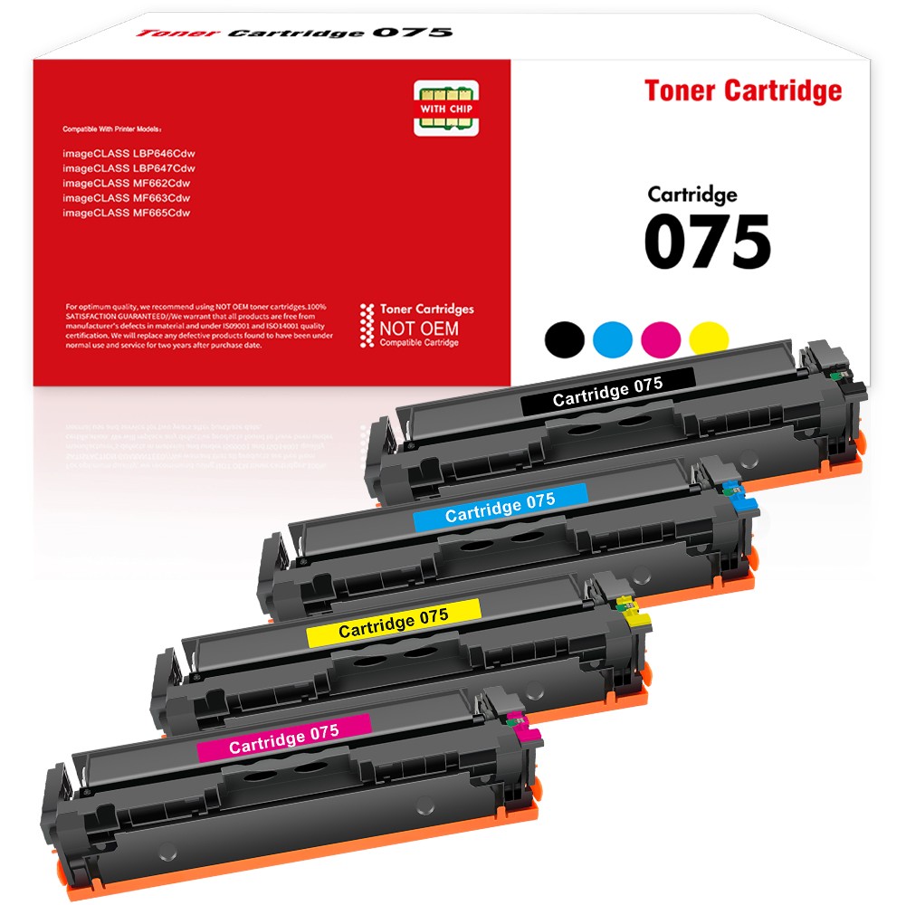 [4 Pack BCMY] 075 Toner Cartridge Set for Canon Color ImageCLASS Printers
