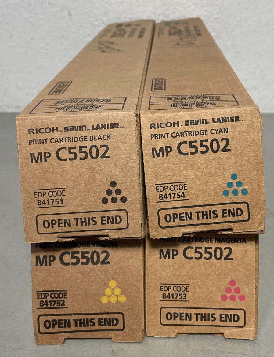 New 4 Genuine Ricoh MP C5502 Print Toner Cartridges 841751 841752 841753 841754