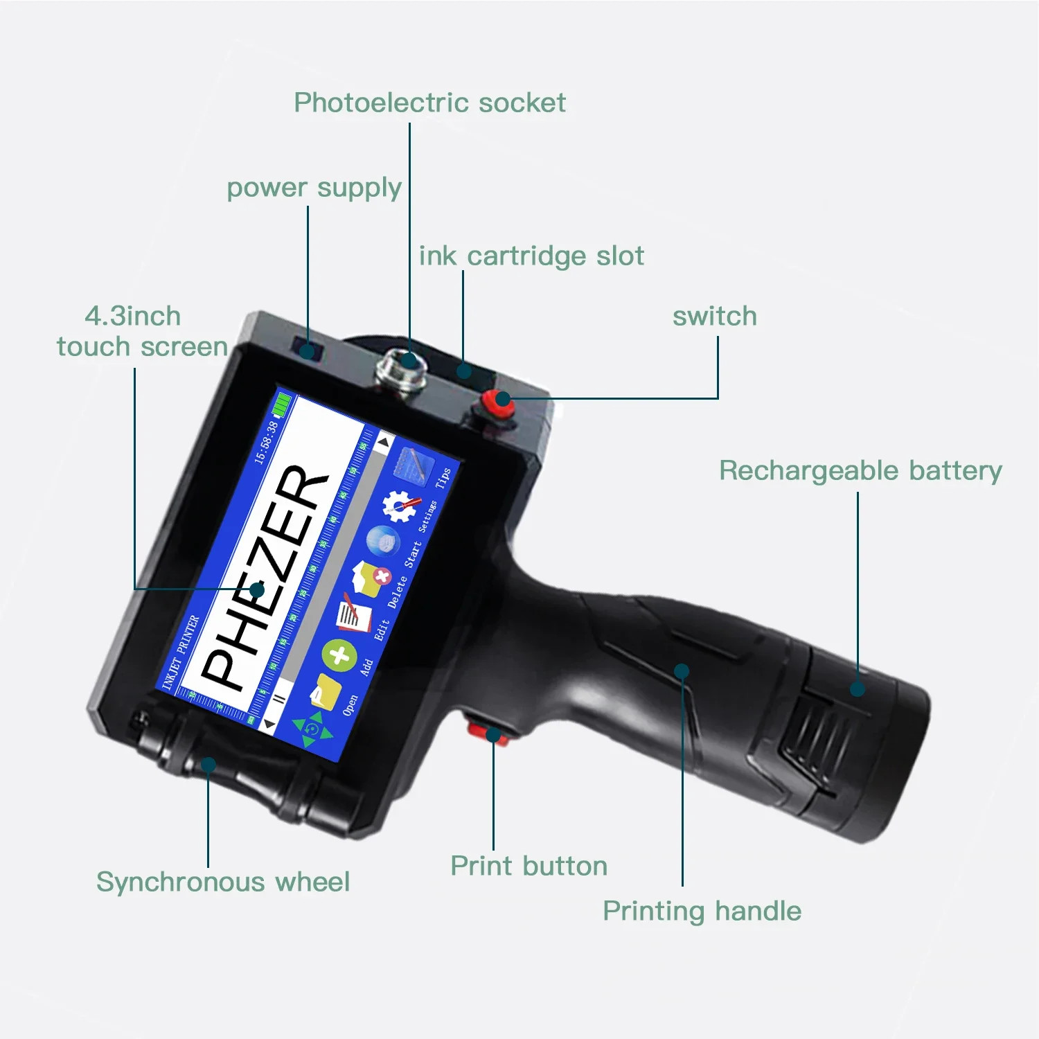 For Hp 12.7mm Label Printer Batch Code Date Number QR Bar Logo Expiry P15 Hand