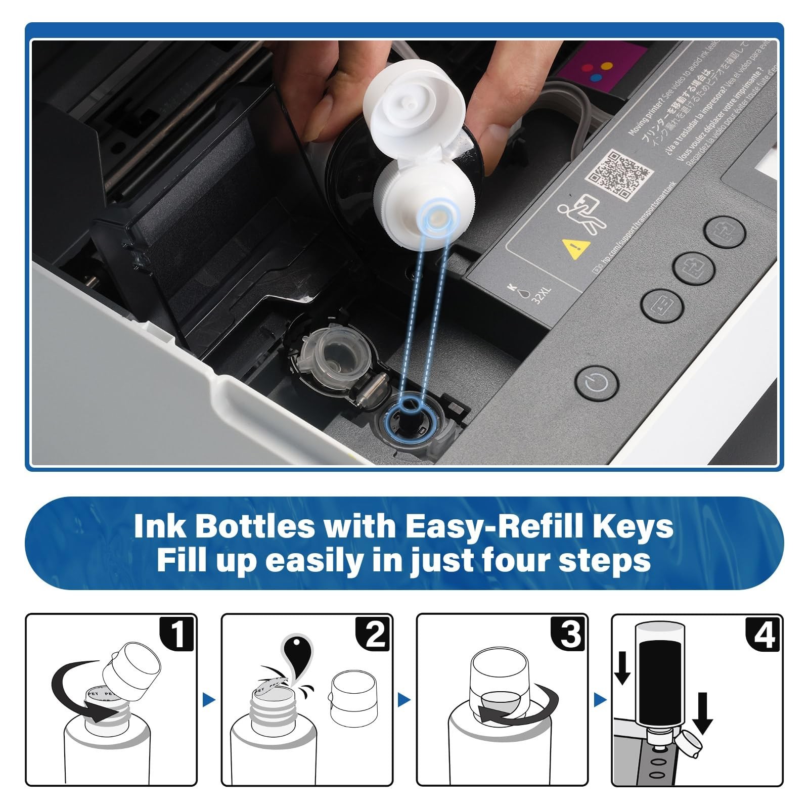 32XL Black Ink Bottle 10 Pack, Compatible HP Smart Tank 5101 7301 6001 Refill Se