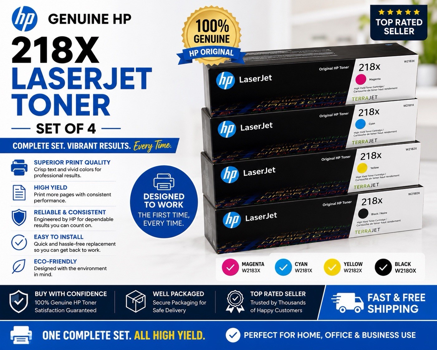 HP 218X Black Cyan Magenta Yellow Toner Cartridges Set of 4 BRAND NEW SEALED!