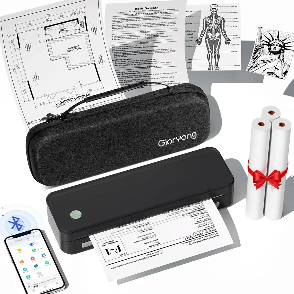 Inkless Portable Printer for Travel, Wireless Thermal Printer Supports 8.5 x …