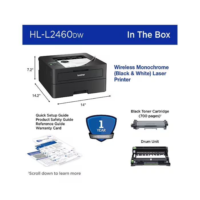 NEW Brother HL-L2460DW Wireless Duplex Monochrome Laser Printer – SALE!!