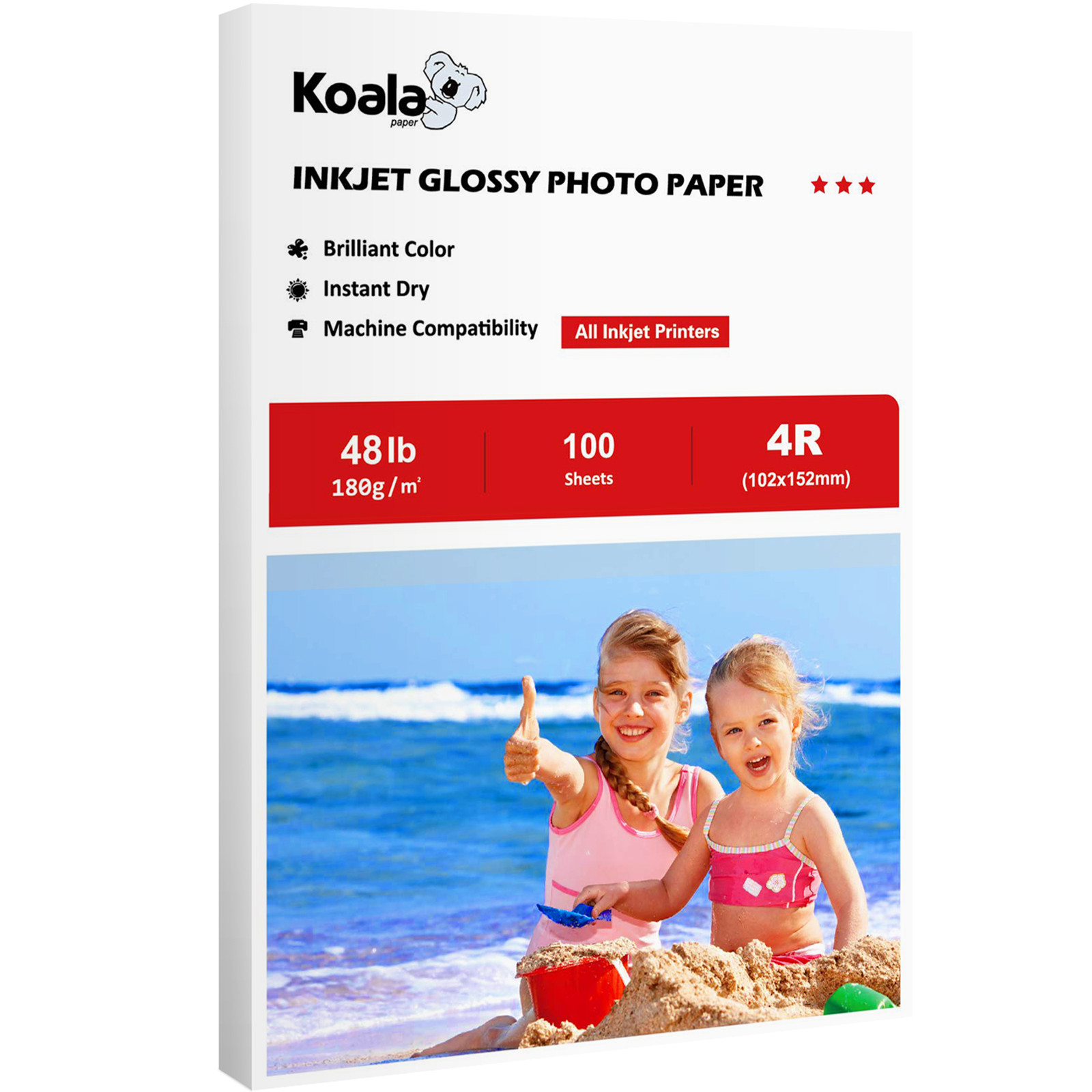 Koala Premium Glossy Photo Paper 4×6 100 Sheets 48lb 180g Inkjet Canon HP Epson