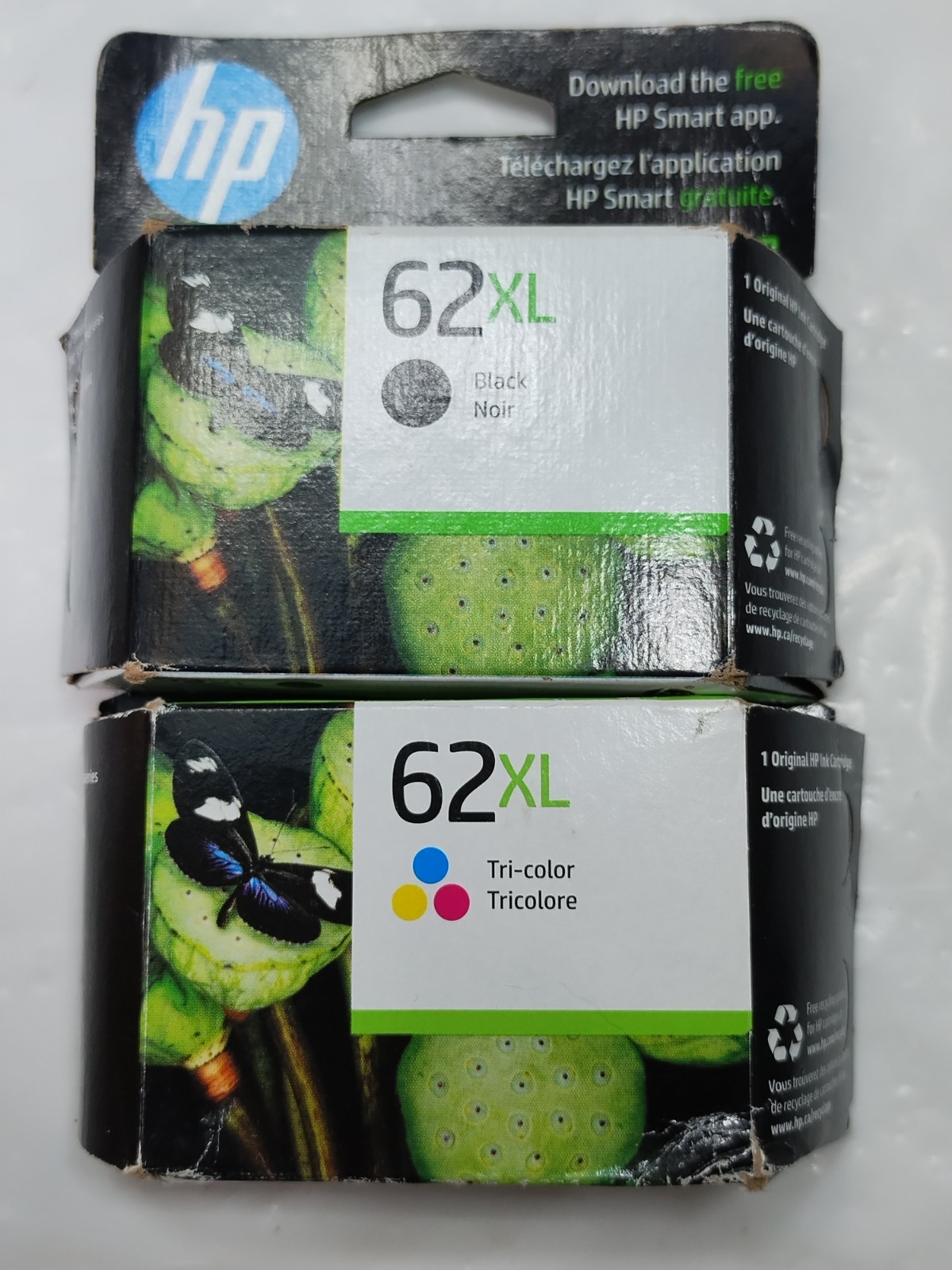 HP 62XL Black & 62XL Tri-Color Ink Cartridges Combo, Genuine, NEW SEALED *READ