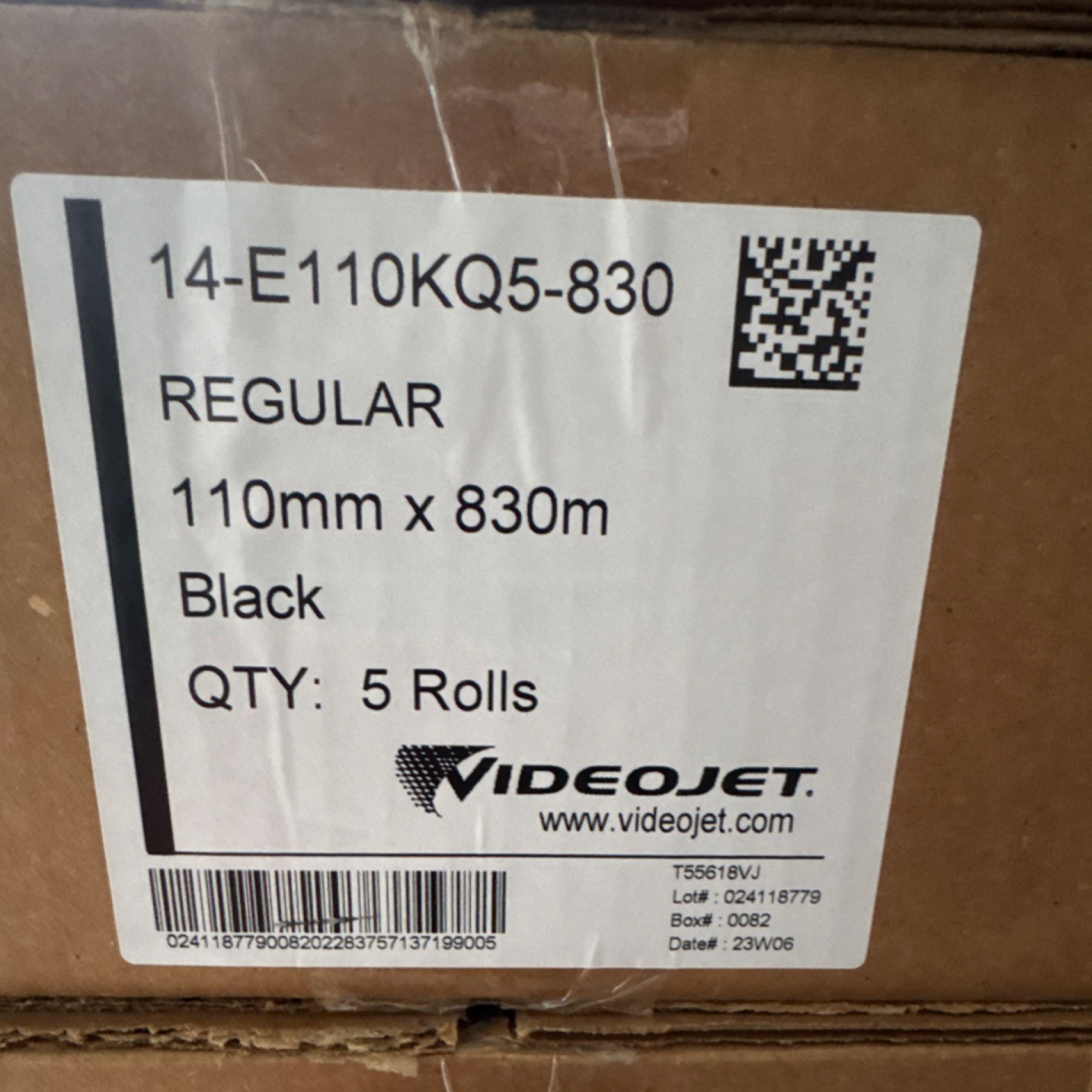 Videojet 14-E110KQ5-830 Regular Black Printer Ink Ribbon 5 Rolls
