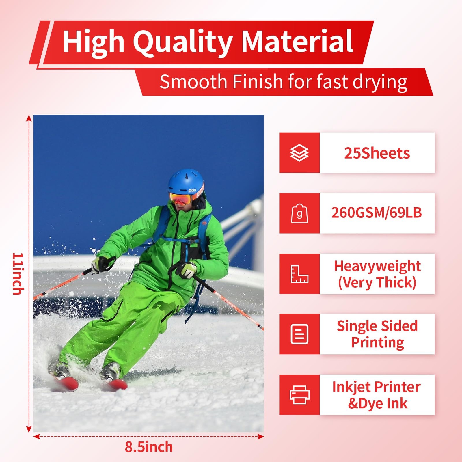 Heavyweight Thick Glossy Photo Paper – 8.5×11 Inches, 69LB 260gsm Printer Pap…