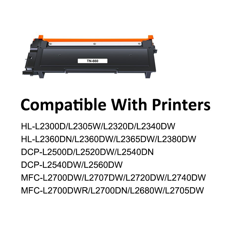2PK Black Toner Cartridge For Brother TN660 TN630 HL-L2380DW MFC-L2700DW Printer