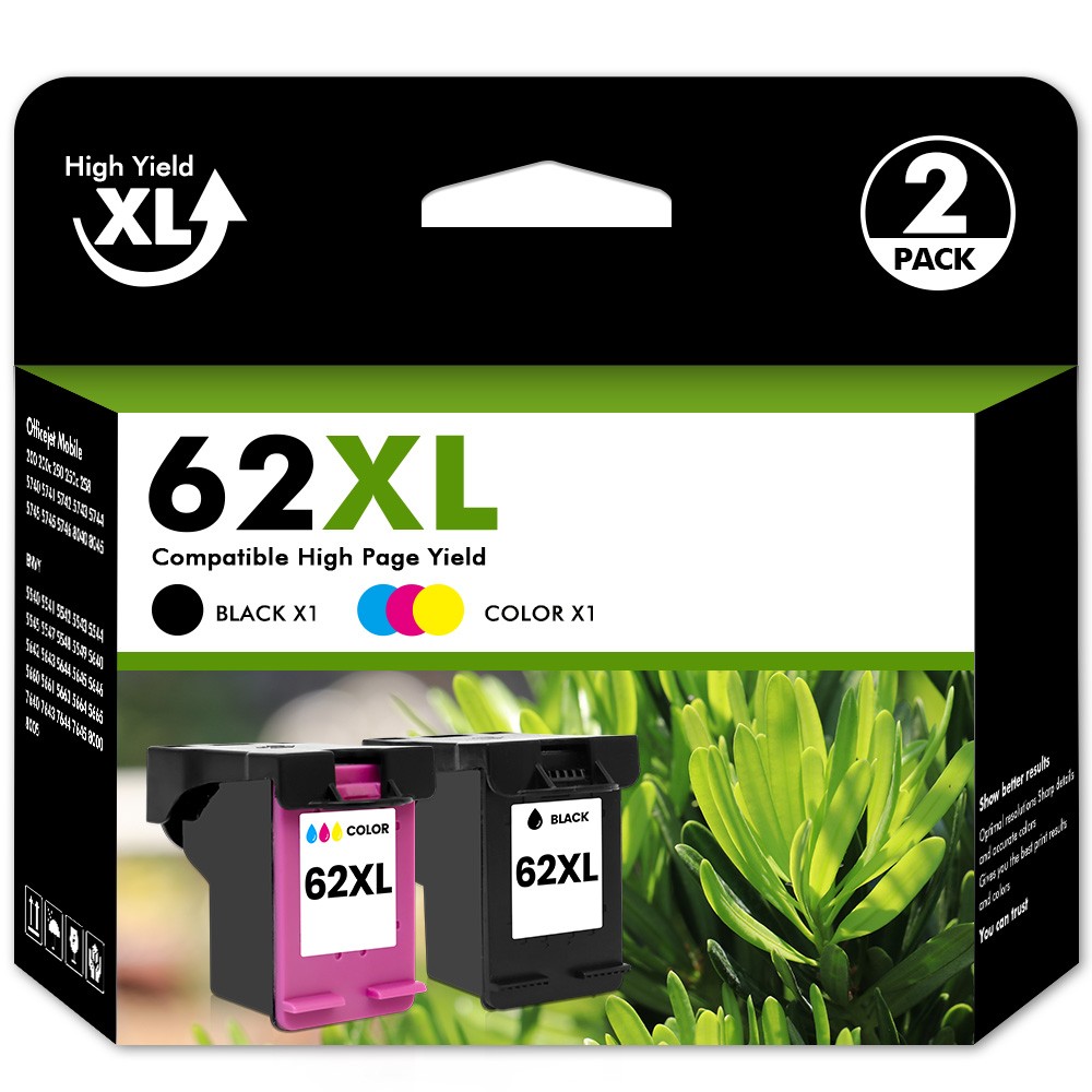 #62XL (C2P05AN) Black & #62XL (C2P07AN) Color Ink for HP Envy 7645 7640 5545 lot