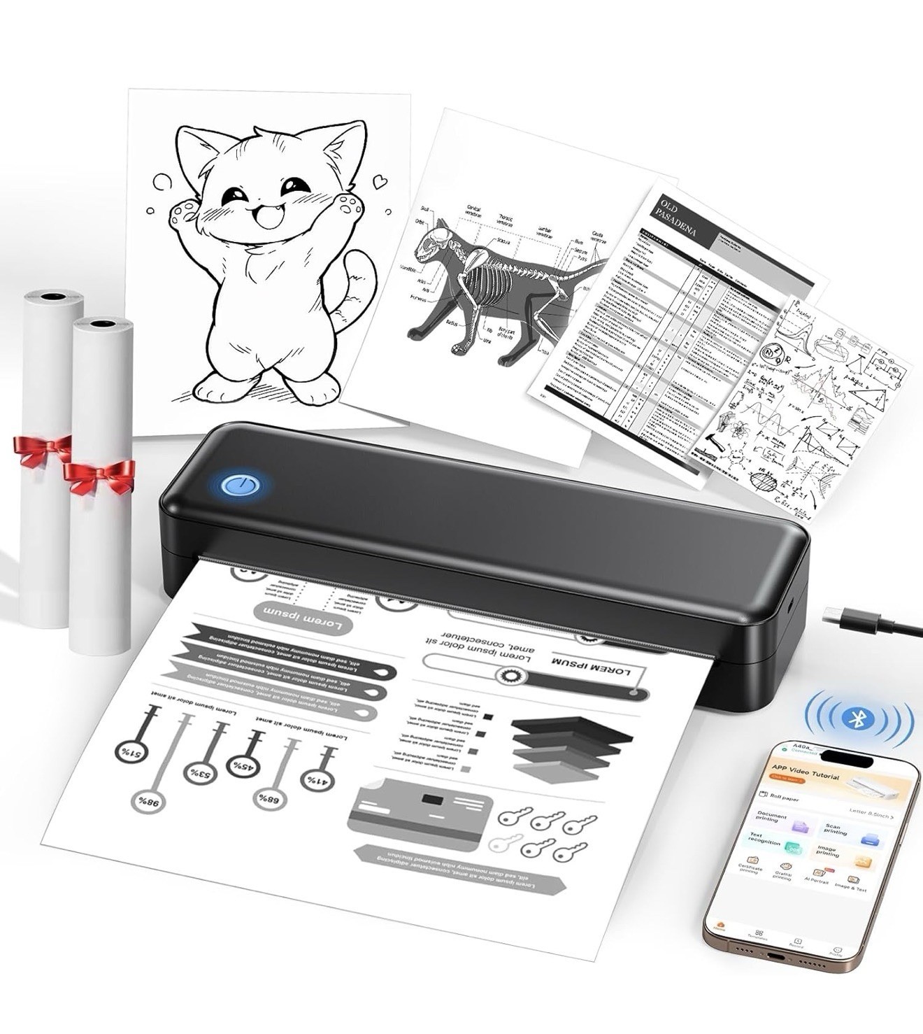 Portable Printer Wireless-Inkless Thermal Printer Supports 8.5”x11”IOS/Android