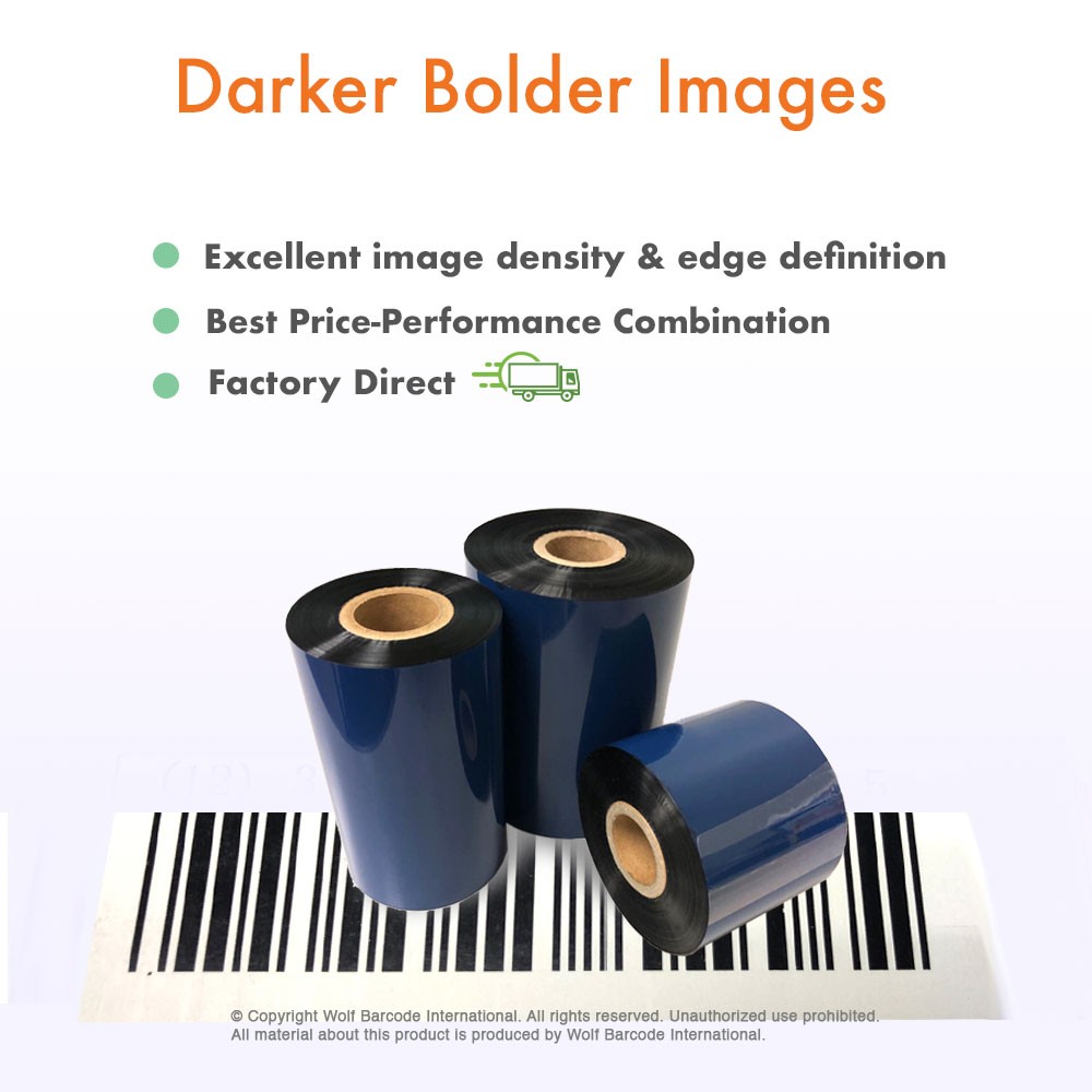 4.33″ x 1968′ 110mm x 600m Premium Resin-Enhanced Wax Ribbon, Black Barcode Lot