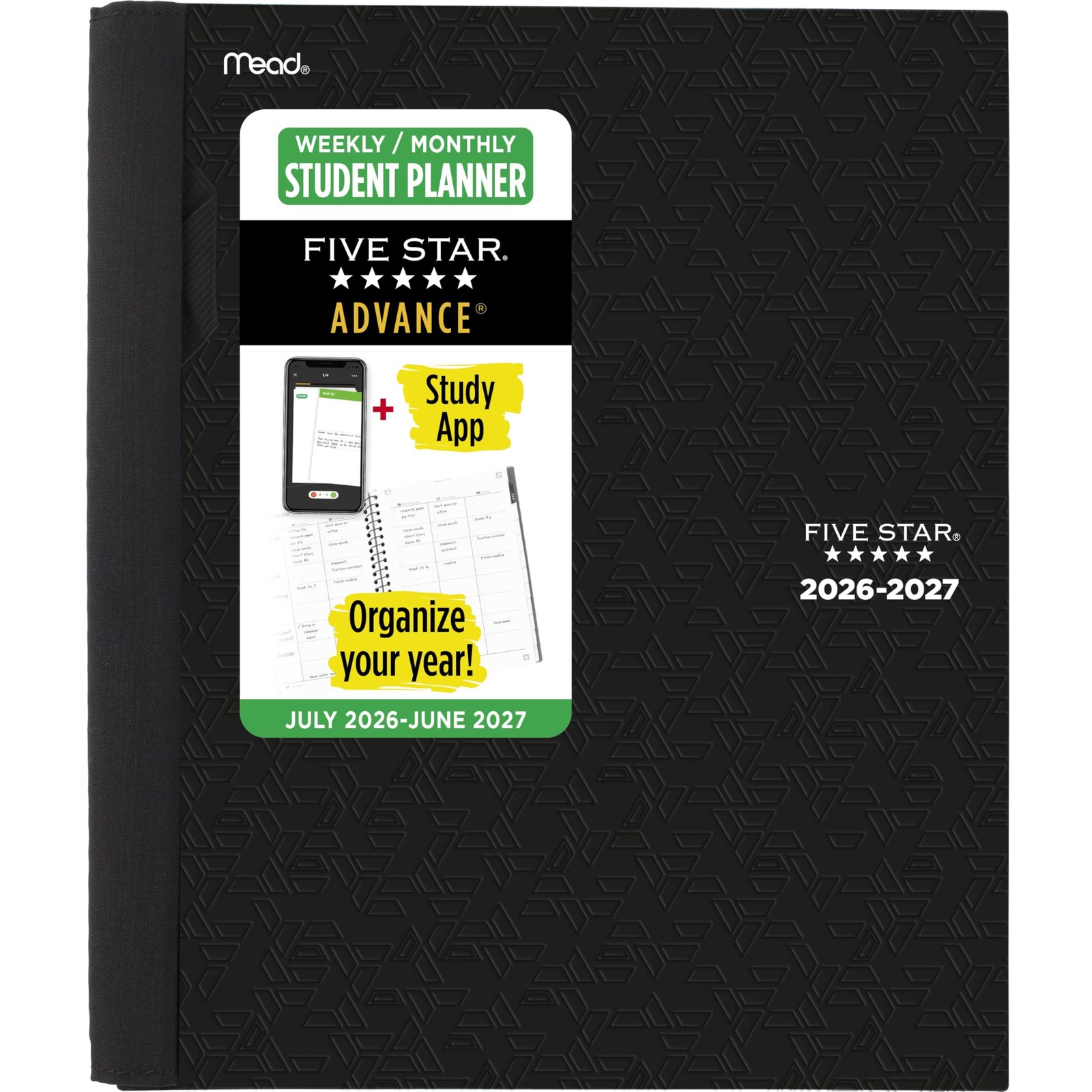 Academic Planner 2026-2027 Weekly Monthly 1/2″ x 11″lack CAW65905 8-1 Five Star