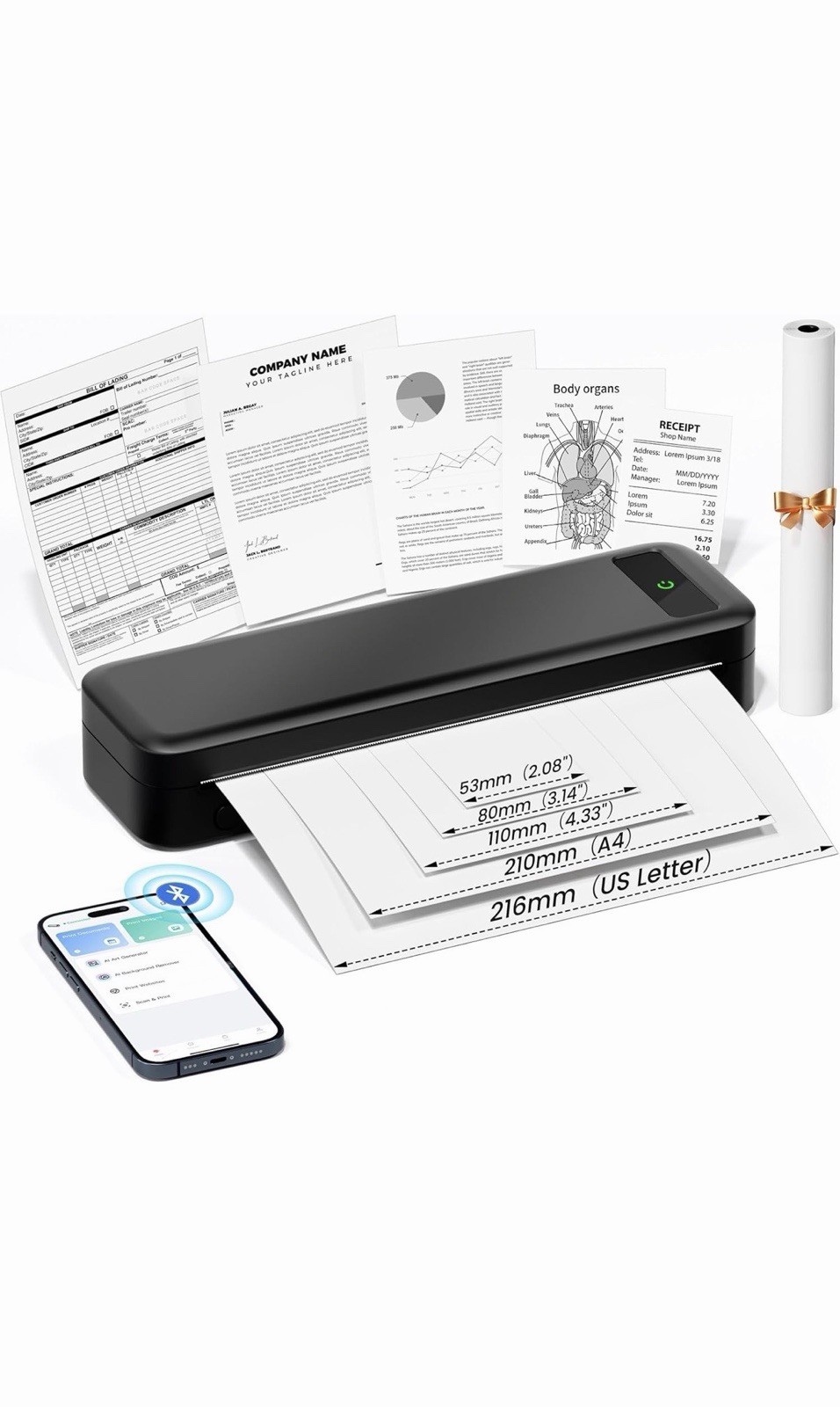Portable Printers Wireless for Travel, A285M Small Inkless Thermal Printer