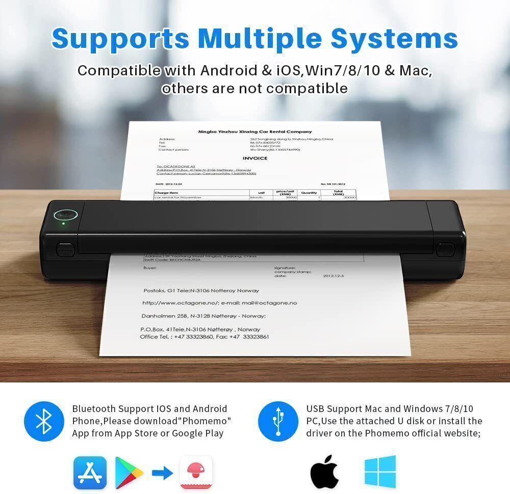A4 Portable Mini Wireless Bluetooth Inkless Thermal Printer Tattoo Paper lot