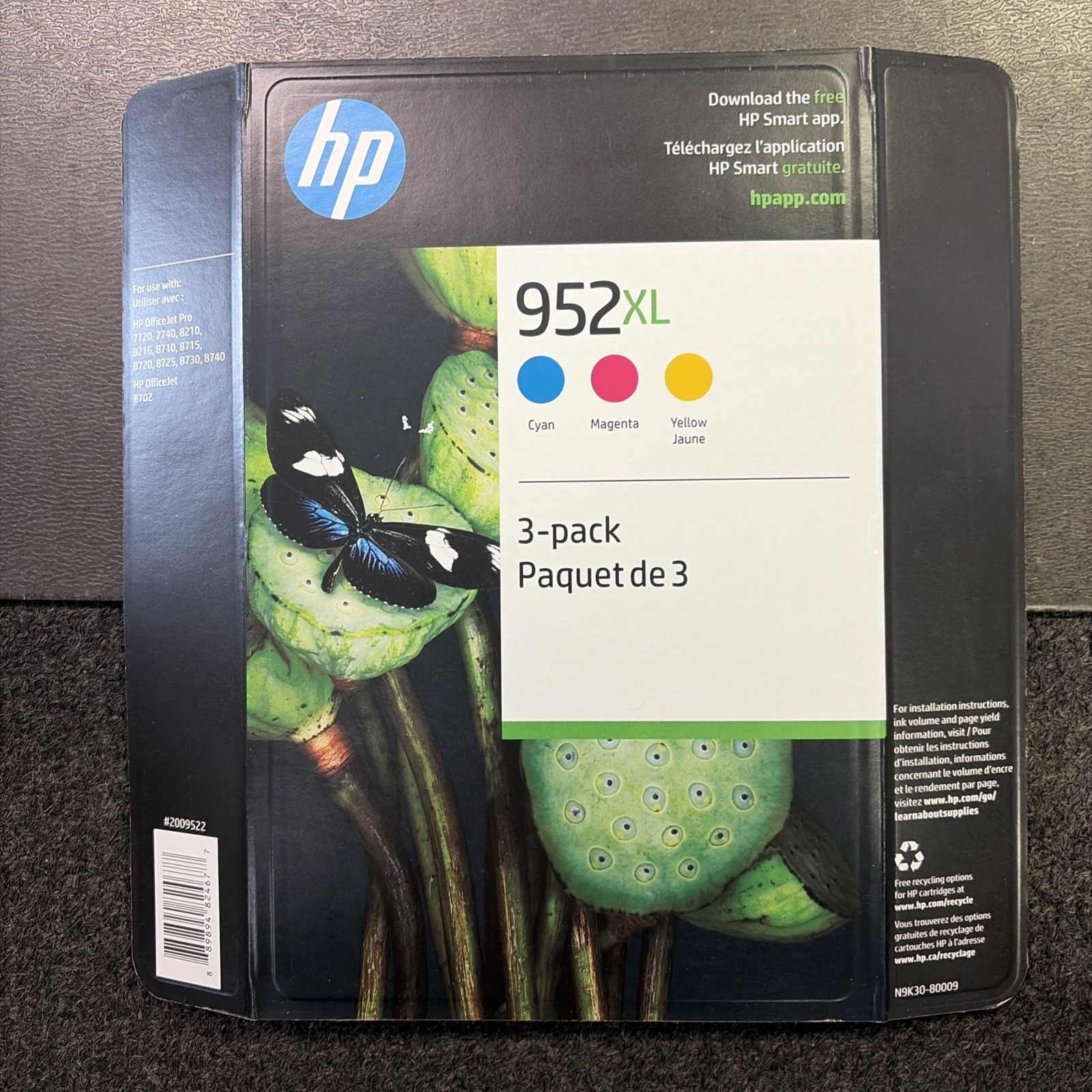 NEW HP 952XL, 3 pack – Cyan/Magenta/Yellow-Jaune Ink Cartridges Exp 03/24