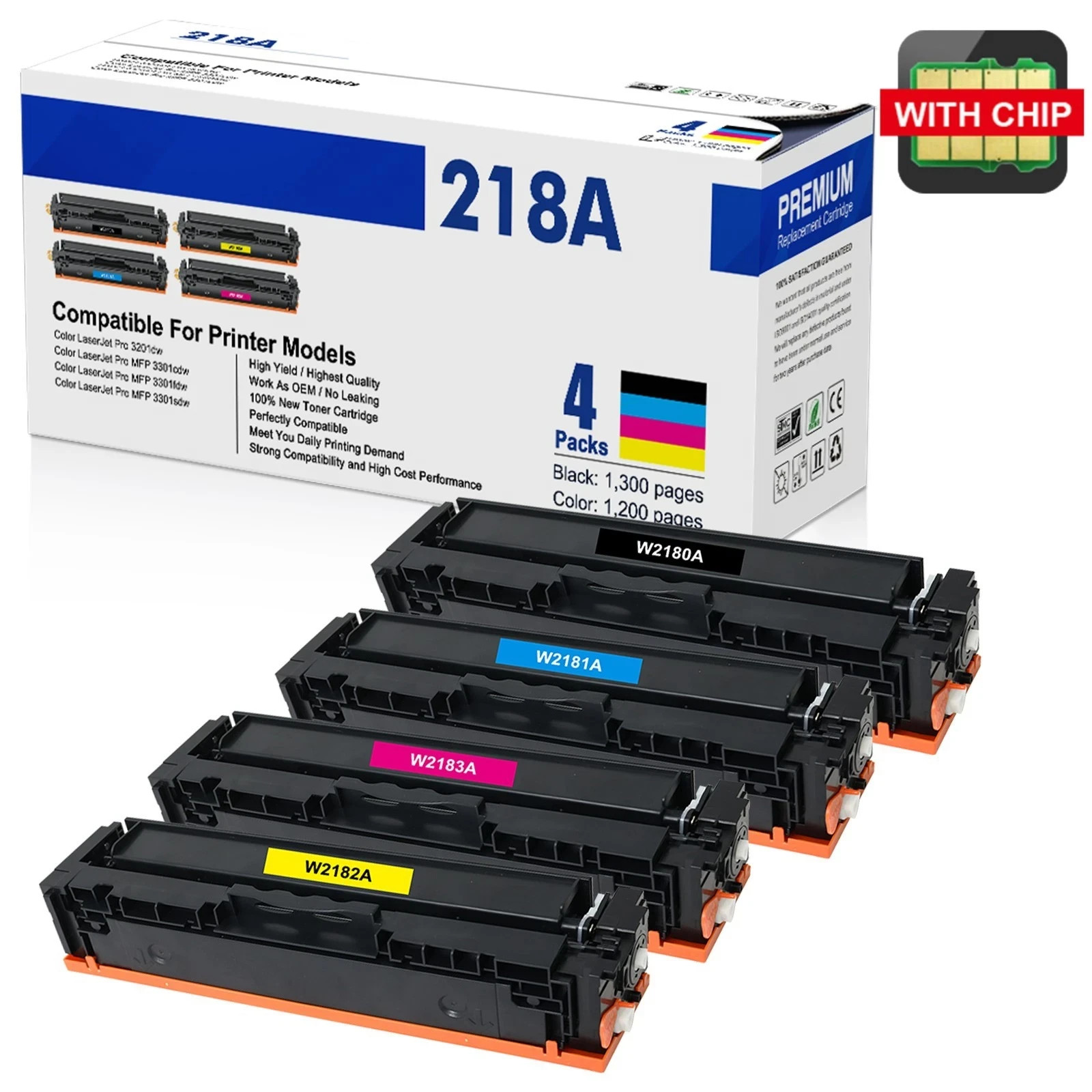 4PK For HP 218A 218X Toner W2180A W2181A W2182A W2183A for LaserJet Pro 3301sdw