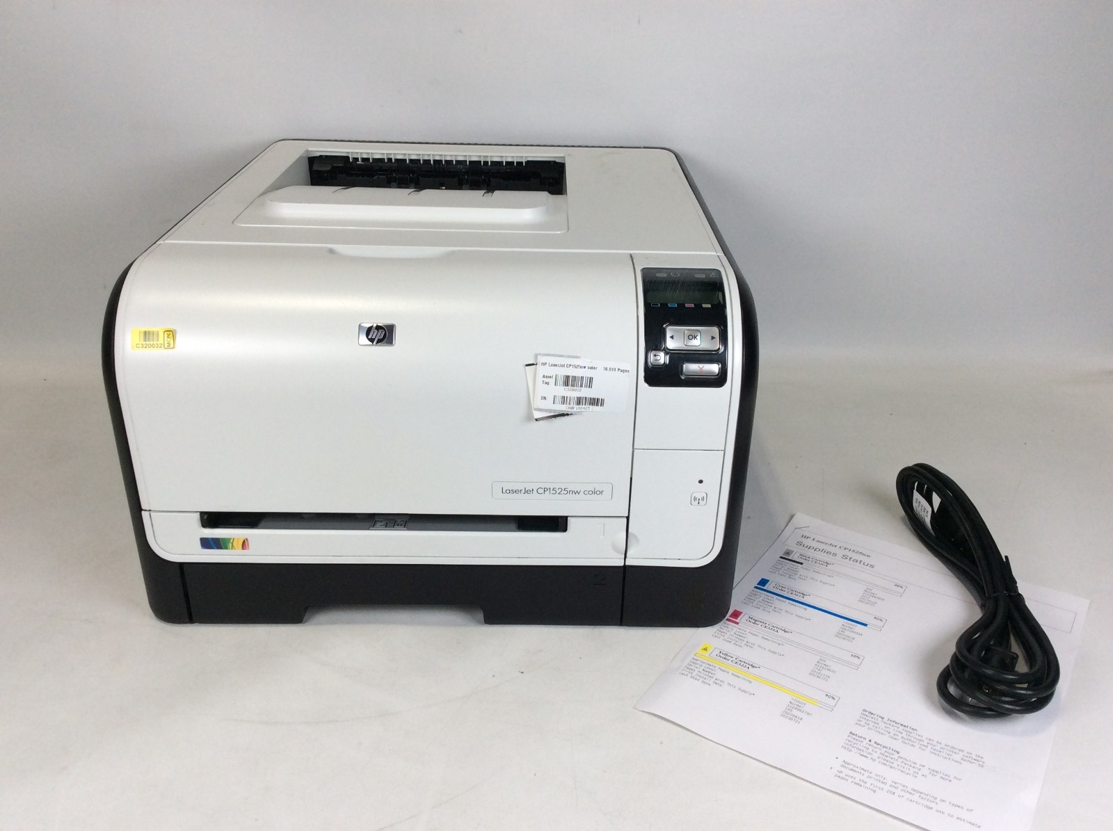 HP LaserJet CP1525nw color CE875A 16,019 pages Tested Working Power Supply