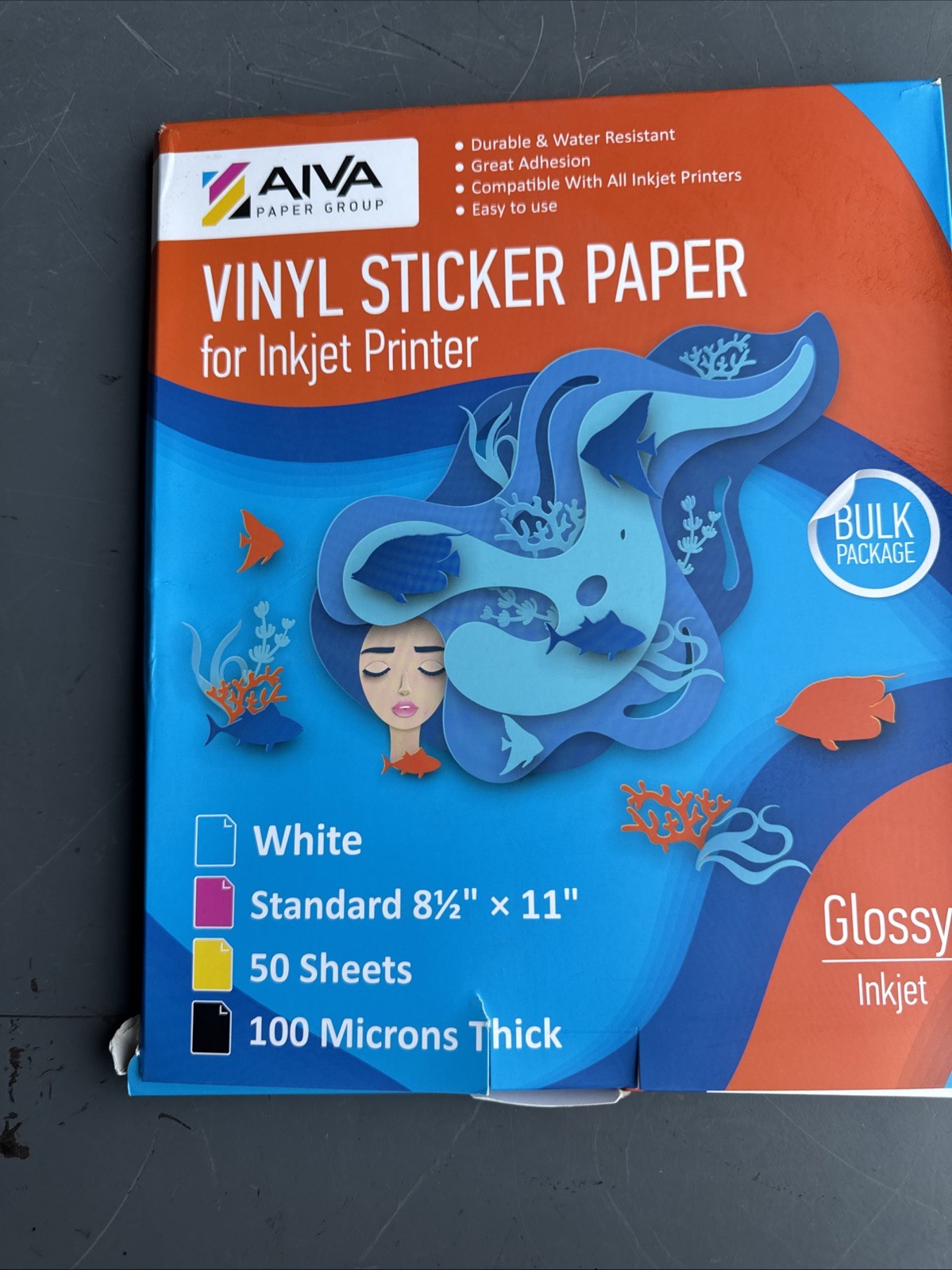 8 1/2 X 11 in 50 Sheets Of Vinyl Sticker Paper Glossy Inkjet 100 Microns Thick