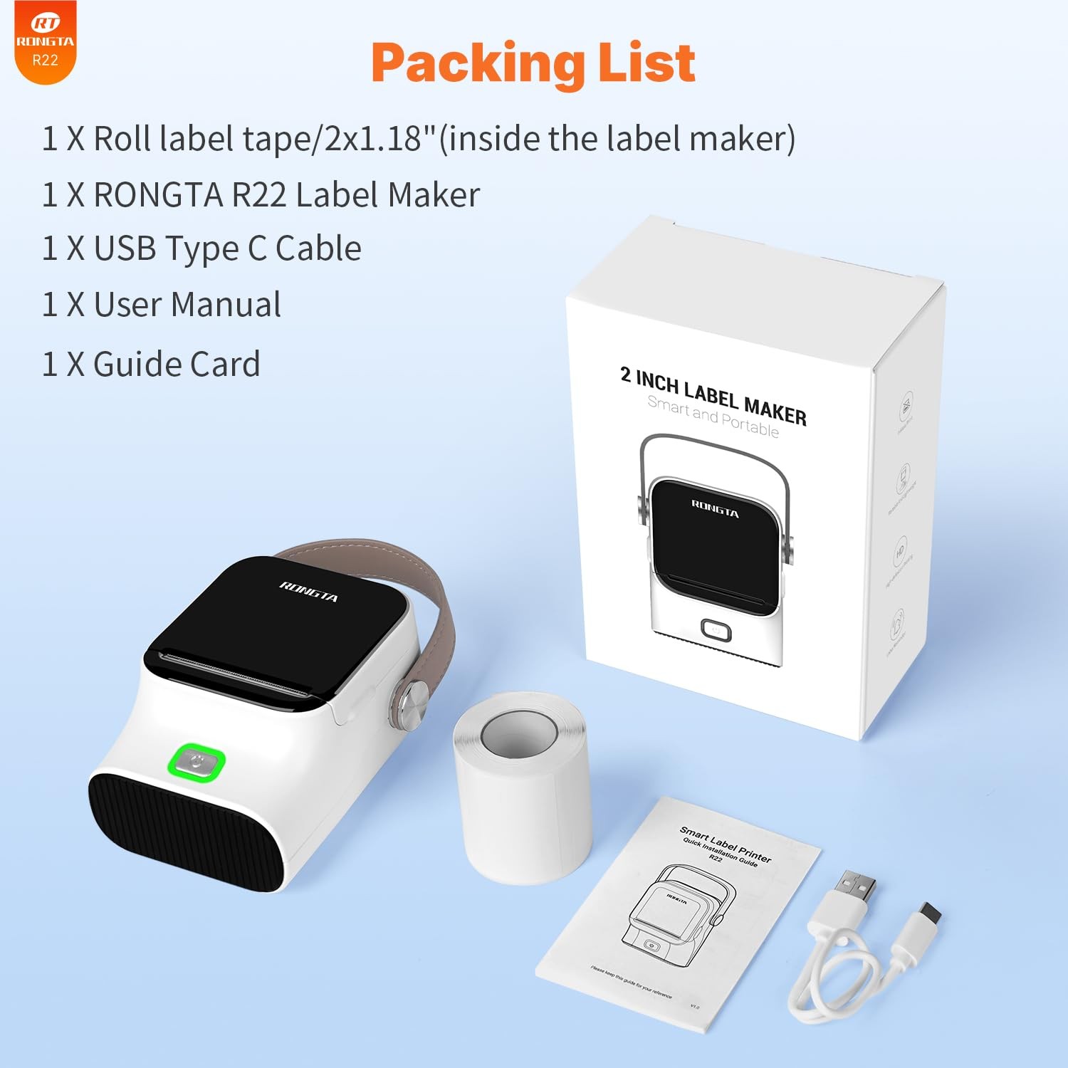 Rongta Bluetooth Label Maker Machine Tape, Thermal Label Printer Office, Small