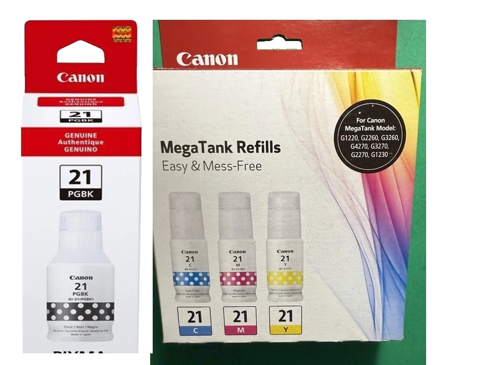 Canon GI-21 Ink Bottle Combo-B/C/M/Y Setup for MegaTank printer-OEM-4PK