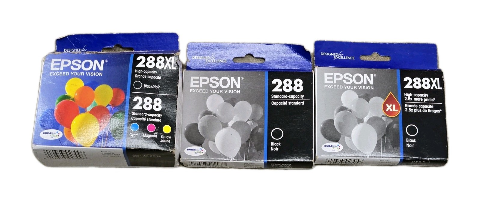 Epson 288 Black Cyan Magenta Yellow Ink Cartridges T288120-BCS Genuine Lot Of 3