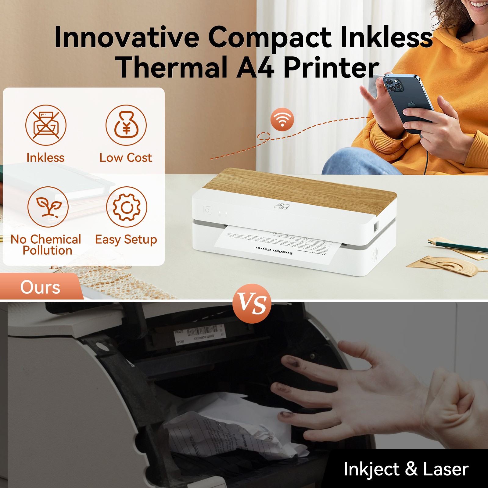 iDPRT Thermal Shipping Lable Printer A4 Wireless USB Inkless for iPhone Andriod